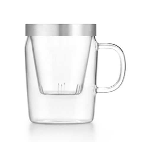 Mug à thé en verre avec infuseur et couvercle en acier inox