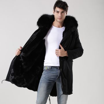 2018 Long Winter Mens Black Faux Fur, Fur Lined Mens Long Coats