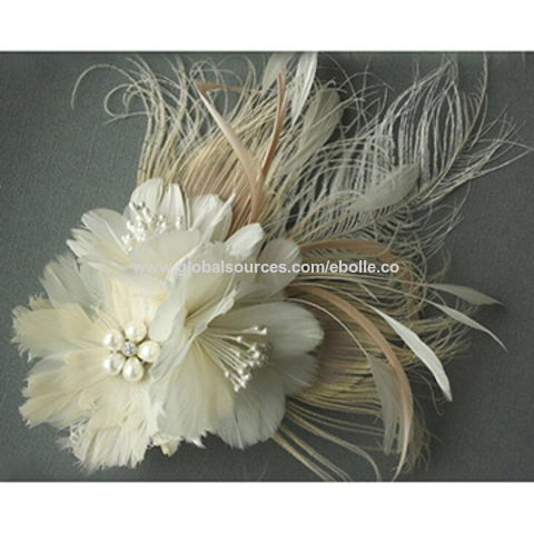 إكسسوارات شعر الزفاف، مصنوعة من الريش مع مشبك على شكل بطة في الخلف for sale at factory direct price