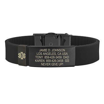 Silicone medical emergency ID bracelet for sale at factory direct price