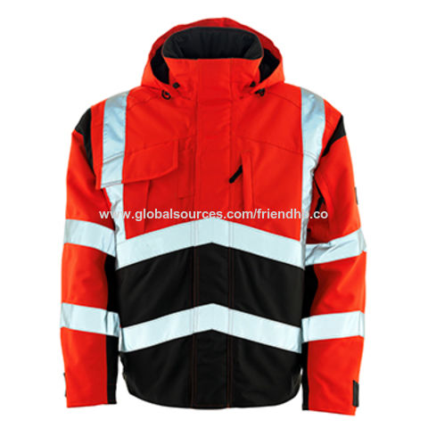 Mens Adult High Visibility PU Jacket Hi Vis Rain Patch Safety Work Wear Top Coat 