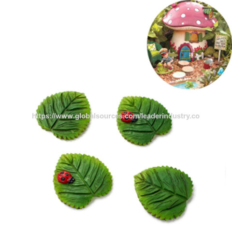 Feuilles de jardin de fées miniatures en polyrésine avec figurines de coléoptères pour décoration de maison de poupée en gros