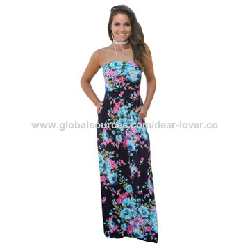 strapless maxi dress with pockets