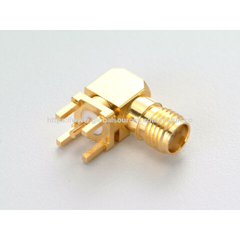 SMA-Buchse für Leiterplattenmontage, R/A-Stecker, Lötanschluss SMT SMD, rechtwinklige Bauform, Durchgangsbohrung 50 Ohm, weiblicher SMA-4-Pin-Leiterplattenstecker