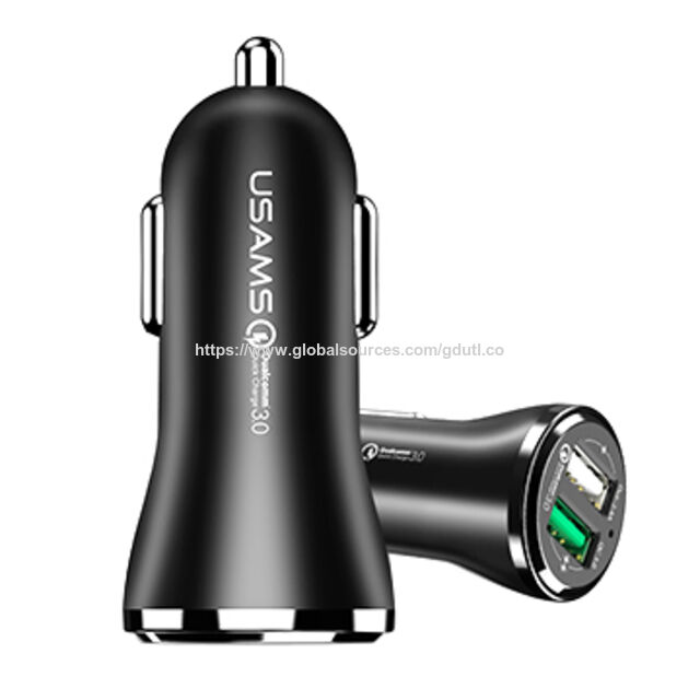 Shenzhen QC3.0 Schnelllade-Autoladegerät aus feuerfestem ABS mit 2 USB-Anschlüssen for sale at factory direct price