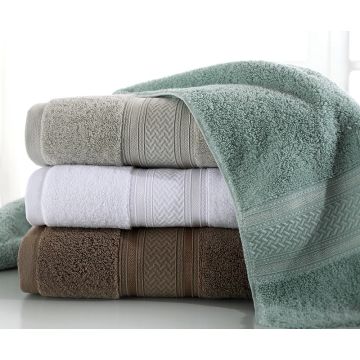 Bulk Bath Towels - Ecru Herringbone Dobby Border In Bulk