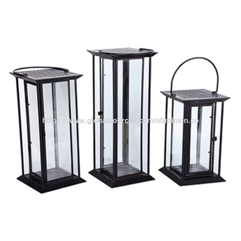 Conjunto de 3 suportes de lanterna de metal retangulares preto fosco para decoração de casamento for sale at factory direct price