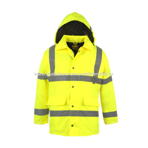 Hi Vis Parka Waterproof Jacket Workwear Reflective Security Safety Coat Yellow