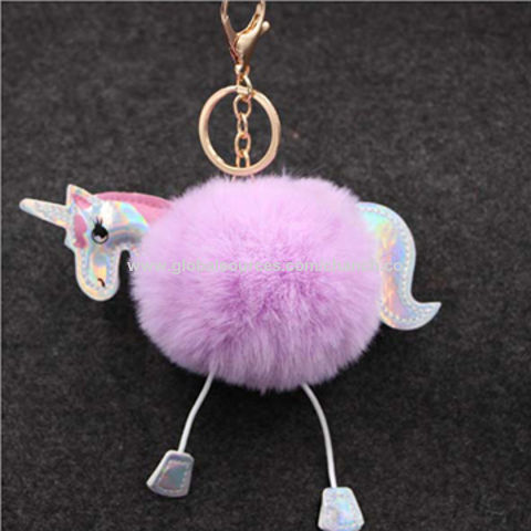 Fluffy Unicorn Pom Pom Charm Keychain