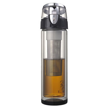 Tea Infuser Glass Water Bottle (12 oz) with Strainer (Brown)