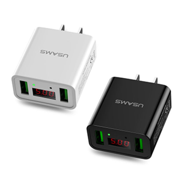 Cargador de Viaje USAMS con Doble Puerto USB y Pantalla LED, Ignífugo, Estándar de EE. UU. for sale at factory direct price