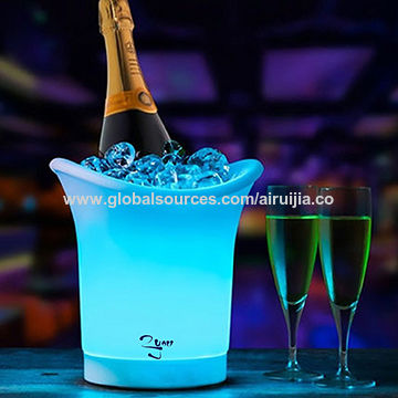 Ice Buckets Champagne Wine Bucke LED Ice Bucket Color Changing LED Cooler Bucket Beer Barrel Double Layer Square Bar Beer Ice Bucket Champagne Wine Drinks Beer Bucket For KTV Party Bar Home Wedding