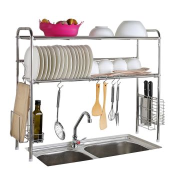 2-Tier Stainless Steel Kitchen Shelf Dish Drying Rack Storage Tableware  Stand