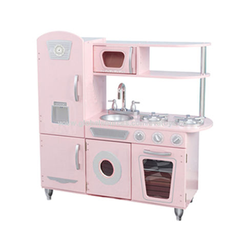 Cuisine Jouet en Bois pour Enfants Rose Avec Lumière Cuisinière Machine à  Laver