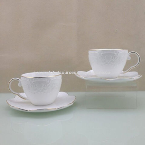 Buy Wholesale China Set Of 2 180Cc Tea Cup/Saucer With Embossed & Gold Line  By Hand-Drawing, Royal Shape & Tea Cup/Saucer At Usd 9 | Global Sources
