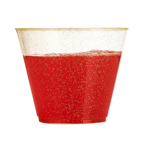 Copos de PS de 9oz com glitter dourado de alta qualidade para eventos e celebrações