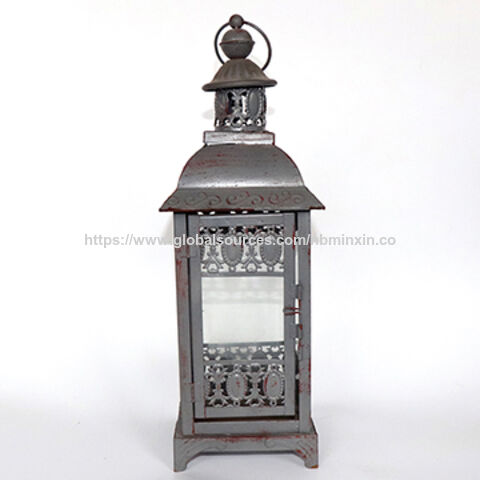Lanternas de metal cinzentas de alta qualidade, ferro forjado, decoração antiga para casa, lanterna para túmulos for sale at factory direct price