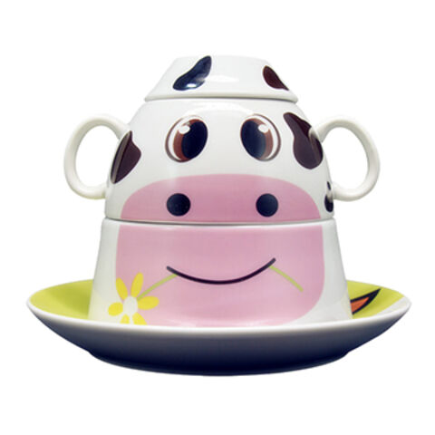 Juego de Cena de Cerámica para Niños 'Vaca Linda', 4 Piezas Apilables for sale at factory direct price