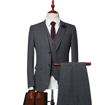 Men Suit 3 Pieces Classic Grey Plaid Tuxedo Wedding Suits For Men Single Breasted Business Casual Global Sources
