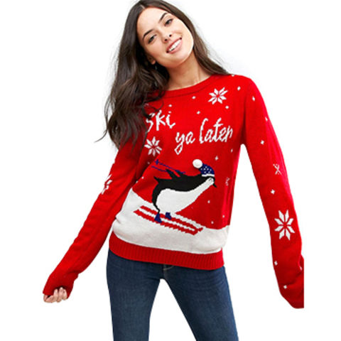 Knitted Long Sleeve Ladies Women Cute Penguin Christmas Xmas Jumper Top Sweater 