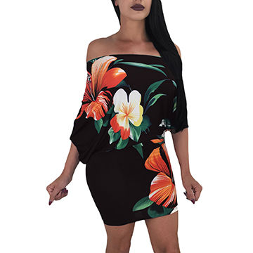 Buy Wholesale China Women's Sexy Batwing Sleeve Floral Bodycon Dress,made  Of 95%polyester+5%spandex & Bodycon Dress at USD 6.13 | Global Sources