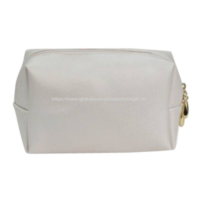grey leather makeup bag