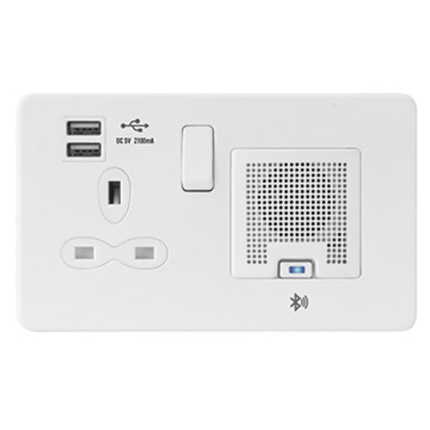 13A 2G Under Cabinet Mounting Wall Socket With Bluetooth Speaker & USB Charger 