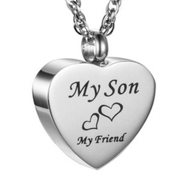 My son My Friend Cremation Jewelry Heart Urn Necklace Keepsake Memorial Pendant for sale at factory direct price