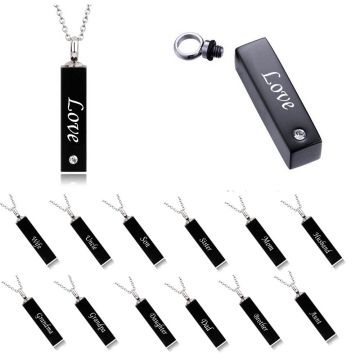 LOVE Cube Love bar Pendant Necklace Memorial Ash Keepsake Stainless Steel Cremation Jewelry for sale at factory direct price