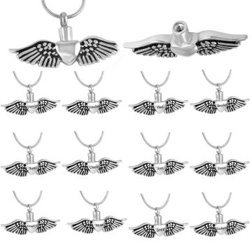 Cremation Jewelry Retro Angel Wings of Love Heart Urn Pendant Necklace with Personalized Engraving for sale at factory direct price