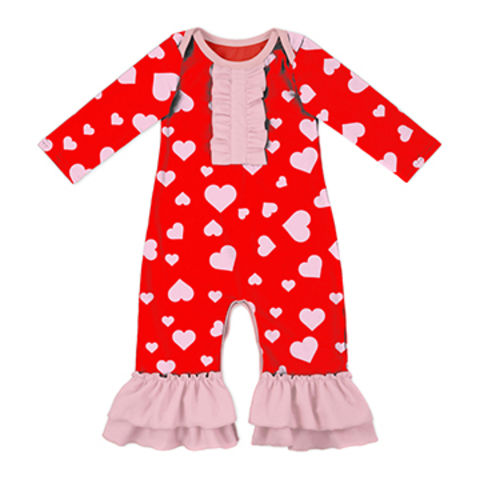 Infant Newborn Baby Girls Long Sleeve O-Neck Heart Print Ruffles Romper Bodysuit Infant Newborn Baby Girls Long Sleeve O-Neck Heart Print Ruffles Romper Bodysuit