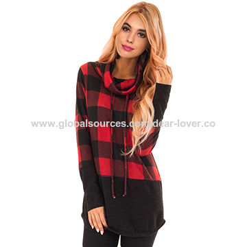 Black Plaid Cowl Neck Sweatshirt 