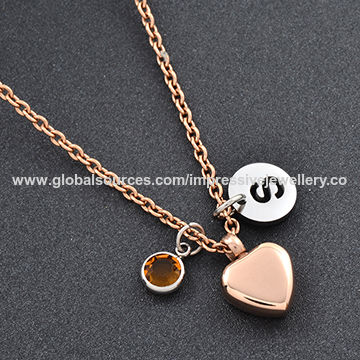 Never Fade Rose Gold Heart Urn Necklace Love Pet/Kinsfolk Memorial Cremation Jewelry for sale at factory direct price