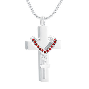 New Arrival Double Cross Memorial Ash Urn Necklace with Crystal Stainless Steel Cremation Jewelry for sale at factory direct price