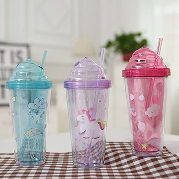 Double Wall Plastic Tumblers With Lids And Straws Reusable Unicorn Plastic Coffee  Cup Led Light Cup - Buy Plastic Tumblers With Lids And Straws,Plastic Coffee  C…
