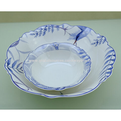 Bol en porcelaine fine de 9-5,5 pouces, motif d'oiseaux bleus, forme ronde. Vaisselle de haute qualité pour l'hôtellerie et la maison. for sale at factory direct price