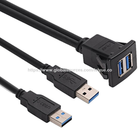 Kabel Ekstensi USB 3.0 Panel Persegi Port Ganda Flush Mount dengan Gesper untuk Mobil Truk Perahu Sepeda Motor