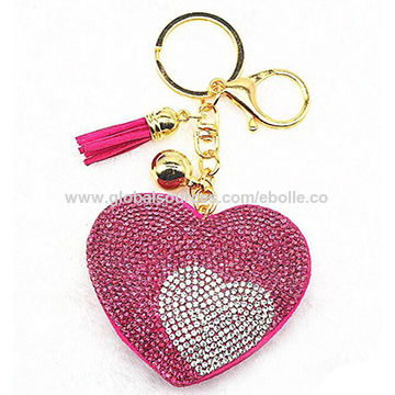 Source Cute Double Heart Keychain Full Rhinestone Crystal Keyring