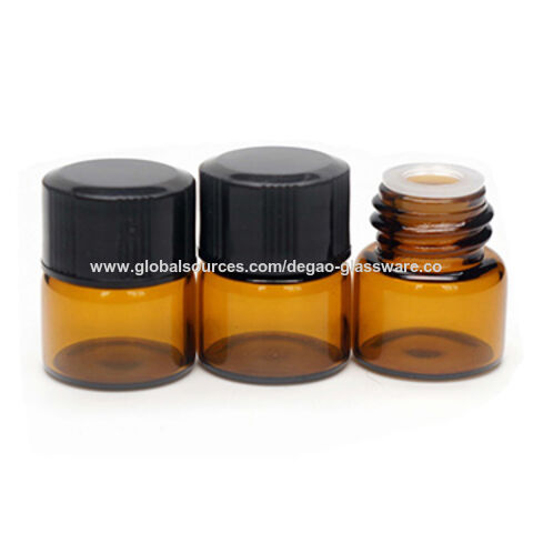 2 ml Boston Round Glass Amber Essential Oil Bottles with Glass Dropper Caps