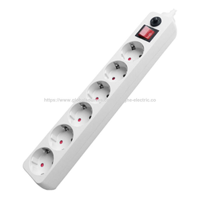 Régua de energia tipo europeu de 6 tomadas com interruptor e protetor de sobrecarga for sale at factory direct price
