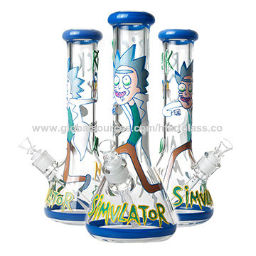 Rick and Morty Bong 7mm Thick Glass Smoking Waer Pipe Hand Draw Art Bongs for sale at factory direct price