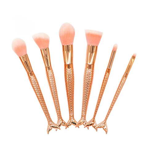Juego de brochas de maquillaje de sirena con brillo de belleza, 6 piezas