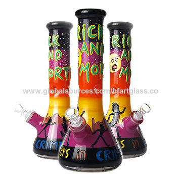 Colorful Rick And Morty Bong 7MM Glass Smoking Hookah Water Pipe for sale at factory direct price