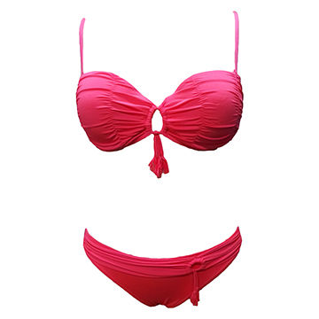 Women's solid bikini set, cup with pleated, key hole on center front ...