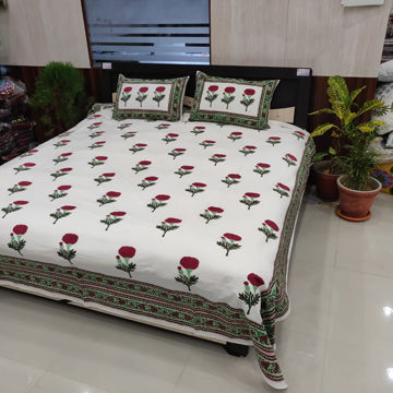 Indian Rajasthani Handmade Hand Block Print Bed Sheet With Two Pillow Covers 