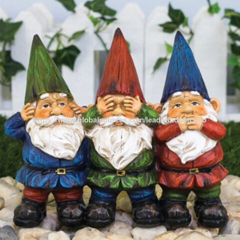 Trio de Gnomes N'entends Pas Ne Vois Pas Ne Parle Pas Statue de Gnome en Résine Décoration de Jardin Extérieur