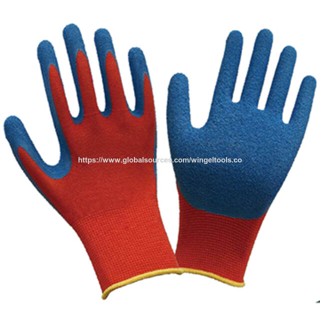 Guantes de látex azul con certificado CE de primera calidad, revestimiento de poliéster duradero, excelente destreza