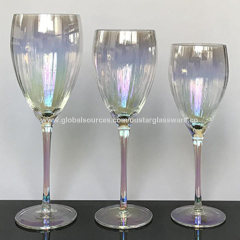 Designer Handblown Crystal Wine Glasses, Unique Iridescent Design