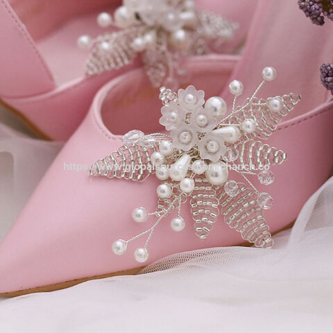 Elegantes adornos para zapatos de novia con perlas, joyería para zapatos, flores hechas a mano para novia, gran venta. for sale at factory direct price