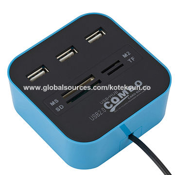 Combo USB, hub USB e leitor de cartões em azul